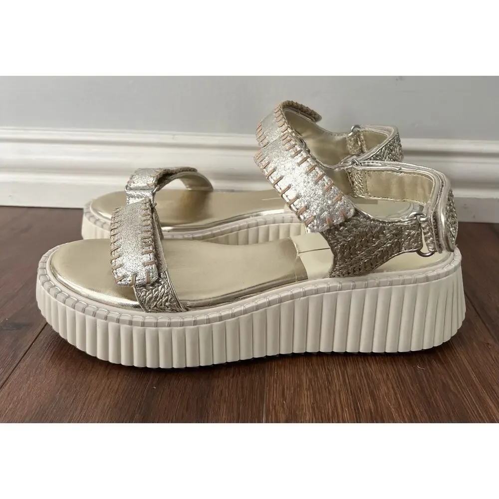 DOLCE VITA Silver Distressed Leather Debra Platform Sandals Shoes Sz 9.5